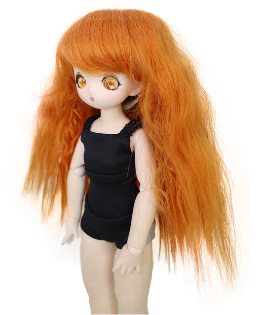 Wigs2you B-203 9インチドール用ロングウィッグ|オレンジ耐熱合成繊維使用|通常キャップ付き|ハンドメイドドール、玩具修復、ミニフィギュア、クラフトに最適|柔らかく絡まりにくい、スタイリング簡単なヘアピース