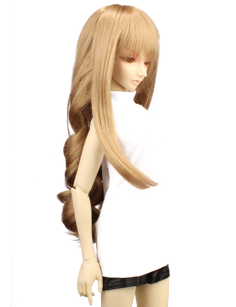 フォーマルな夜のパーティー用にファブラスな大きなウェービーロングストレートの人形のウィッグ W-683ライトブロンドの色。