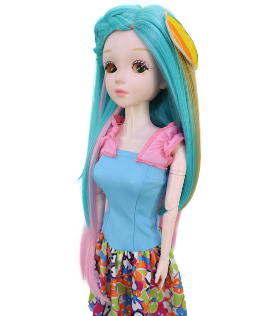Wigs2you B-236 (ティール、ピンク、ブロンドのストライプ) - 14インチの長い人形用ウィッグ、合成人形用ウィッグイベント