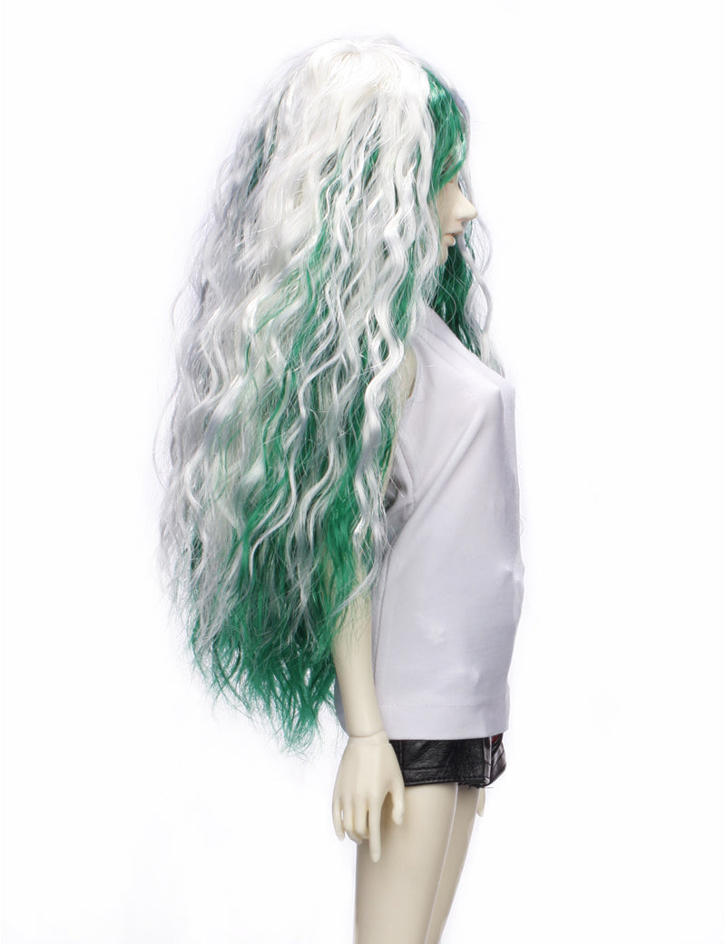 2色のロングウェービースタイルの人形のウィッグ W-659 ナチュラルなグラマラスな外観のホワイトとグリーンの色