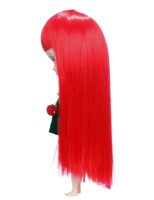 シンプルで光沢のある長いまっすぐなスタイルの人形のウィッグ B-109、整った前髪で額を覆っています