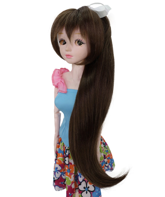 Wigs2you WD40-026 ドール用ダークブラウンロングウィッグ - 16インチ合成繊維ポニーテールウィッグ(BJD、コスプレドール、アニメフィギュア用)