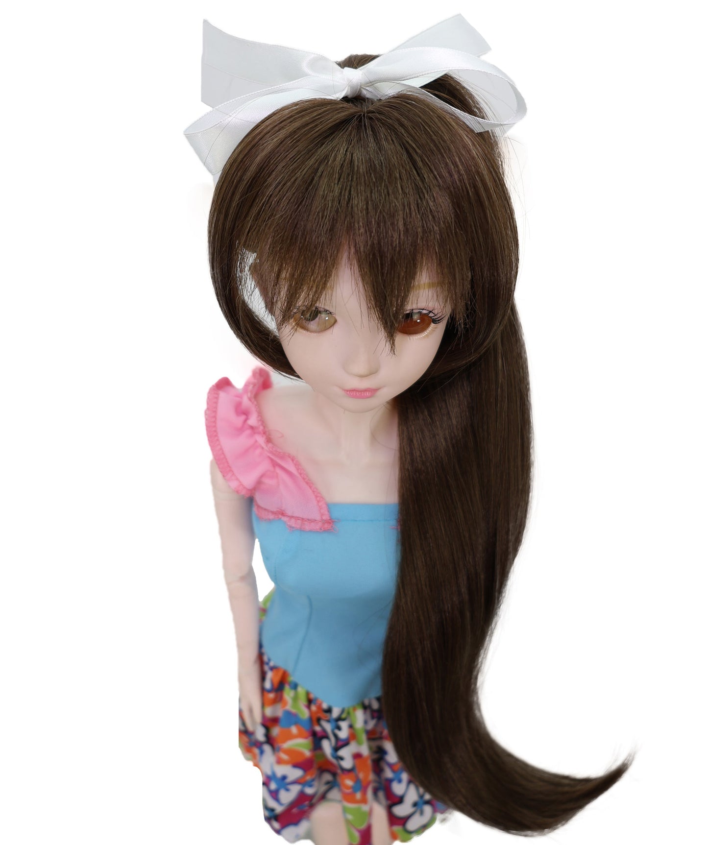 Wigs2you WD40-026 ドール用ダークブラウンロングウィッグ - 16インチ合成繊維ポニーテールウィッグ(BJD、コスプレドール、アニメフィギュア用)