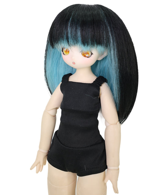 Wigs2you WD40-030 ブラック&ブルー 7インチ BJD ドール用ウィッグ - 耐熱性フリンジスタイル合成毛 標準キャップ付き