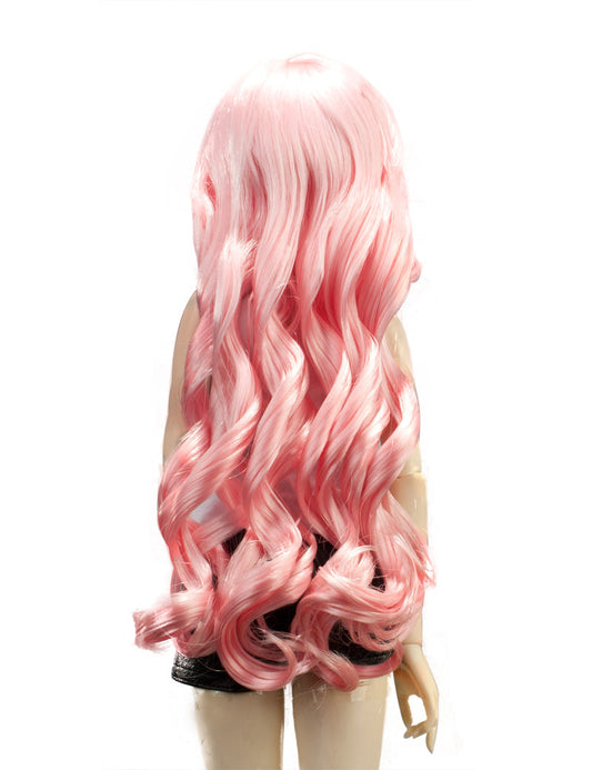 ツヤのある髪の毛の層状のカールがあるロングヘアスタイルの人形のウィッグ W-710 ベビーピンクの色