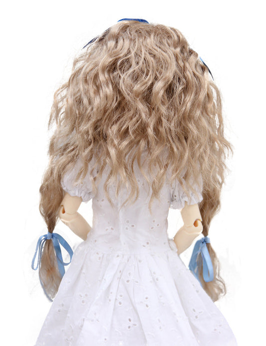 3つのかわいいリボンがついた 柔らかなカールの美しいプリンセスヘアスタイル WD60-001 ドールウィッグ ライトブロンドの色