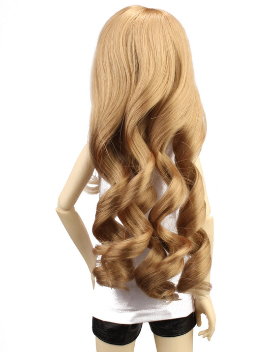 フォーマルな夜のパーティー用にファブラスな大きなウェービーロングストレートの人形のウィッグ W-683ライトブロンドの色。