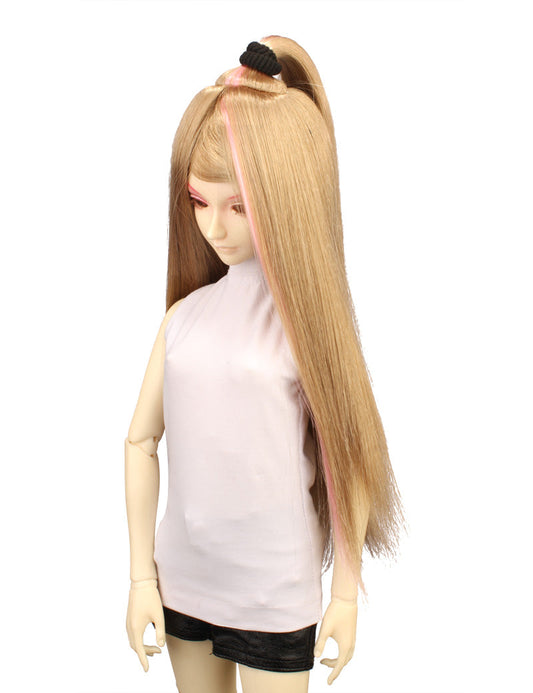 シンプルなハーフアップのロングストレートヘアスタイルの人形のウィッグ W-666 ブロンド・ピンキーHL 髪束があなたのセンスを文字通りに示します