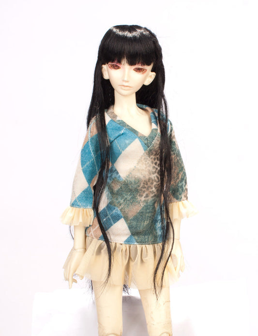 ロングトレズと緩い髪の毛の人形のウィッグ W-712 ブラック グラマラスな印象にシンプルで見事