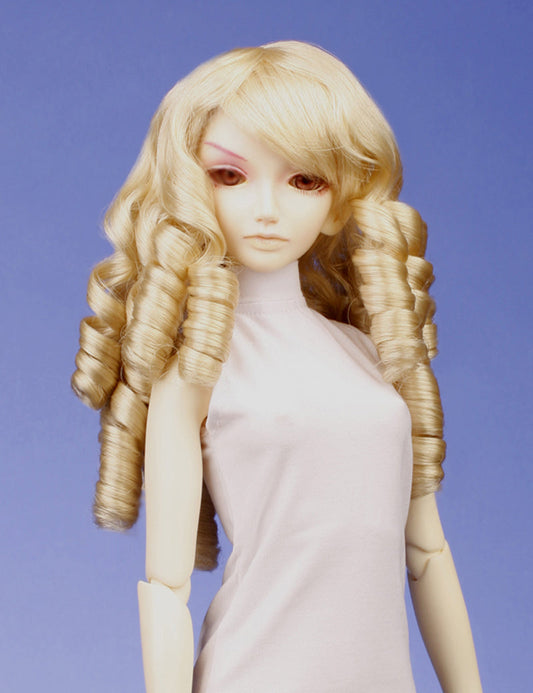 シルキーヘアスタイルの人形のウィッグ W-632 プラチナブロンドの色で 大きなカールのバング