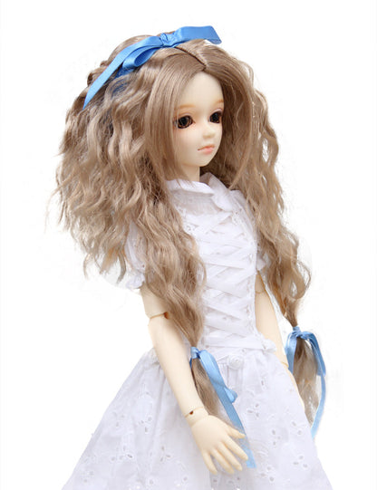 3つのかわいいリボンがついた 柔らかなカールの美しいプリンセスヘアスタイル WD60-001 ドールウィッグ ライトブロンドの色