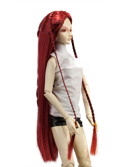 3本の編み込みで組み合わされたロングストレートヘアアップスタイルの人形のウィッグ W-711 ラズベリーミックス ファッショナブな印象