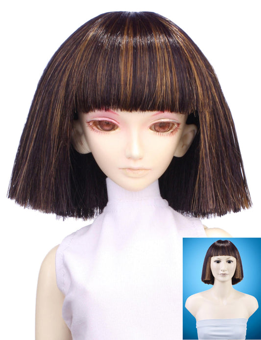 レーダーシェイプのボブスタイル 太い髪と前髪がまつげの高さにある人形のウィッグ W-703 ラッシュベリー