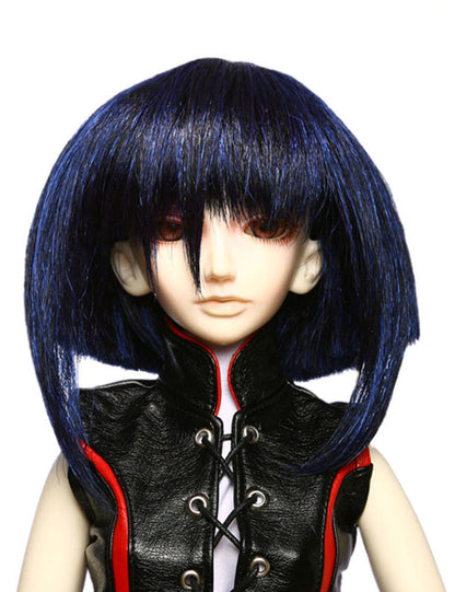 代替の中間のストレートボブスタイルの人形のウィッグ W-625 ブラックとミディアムブルーのミックスで 幾何学的な形状