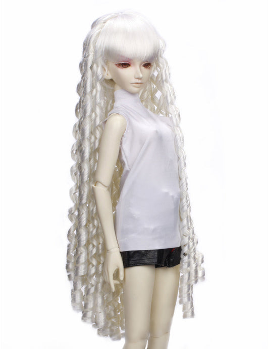 スペシャルな小さなカールのバンドストレートフリンジブレンドの人形のウィッグ W-655 ホワイトの色