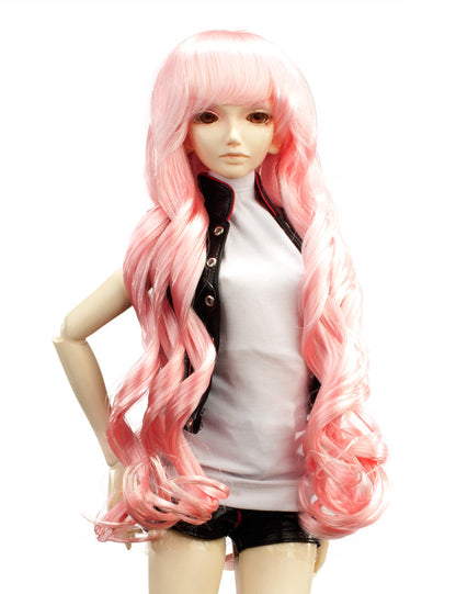 ツヤのある髪の毛の層状のカールがあるロングヘアスタイルの人形のウィッグ W-710 ベビーピンクの色