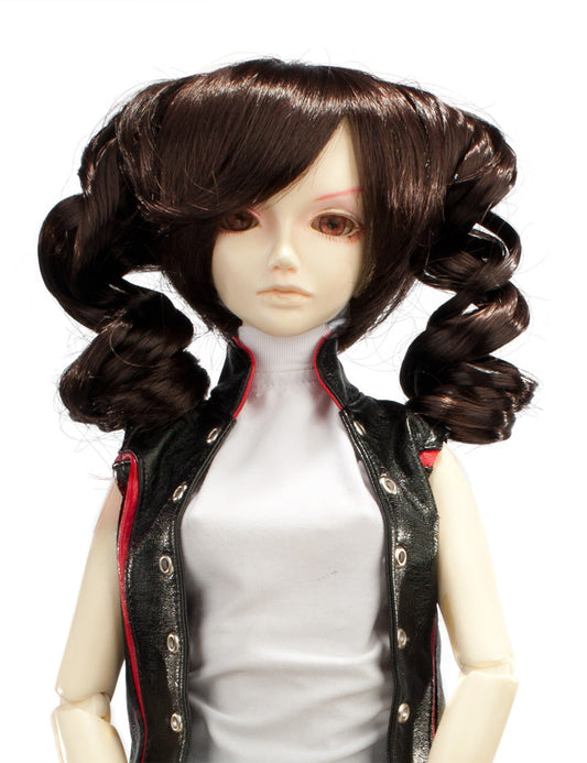 かわいらしいツインウェービーポニーテールの人形のウィッグ W-705 チャコールの色
