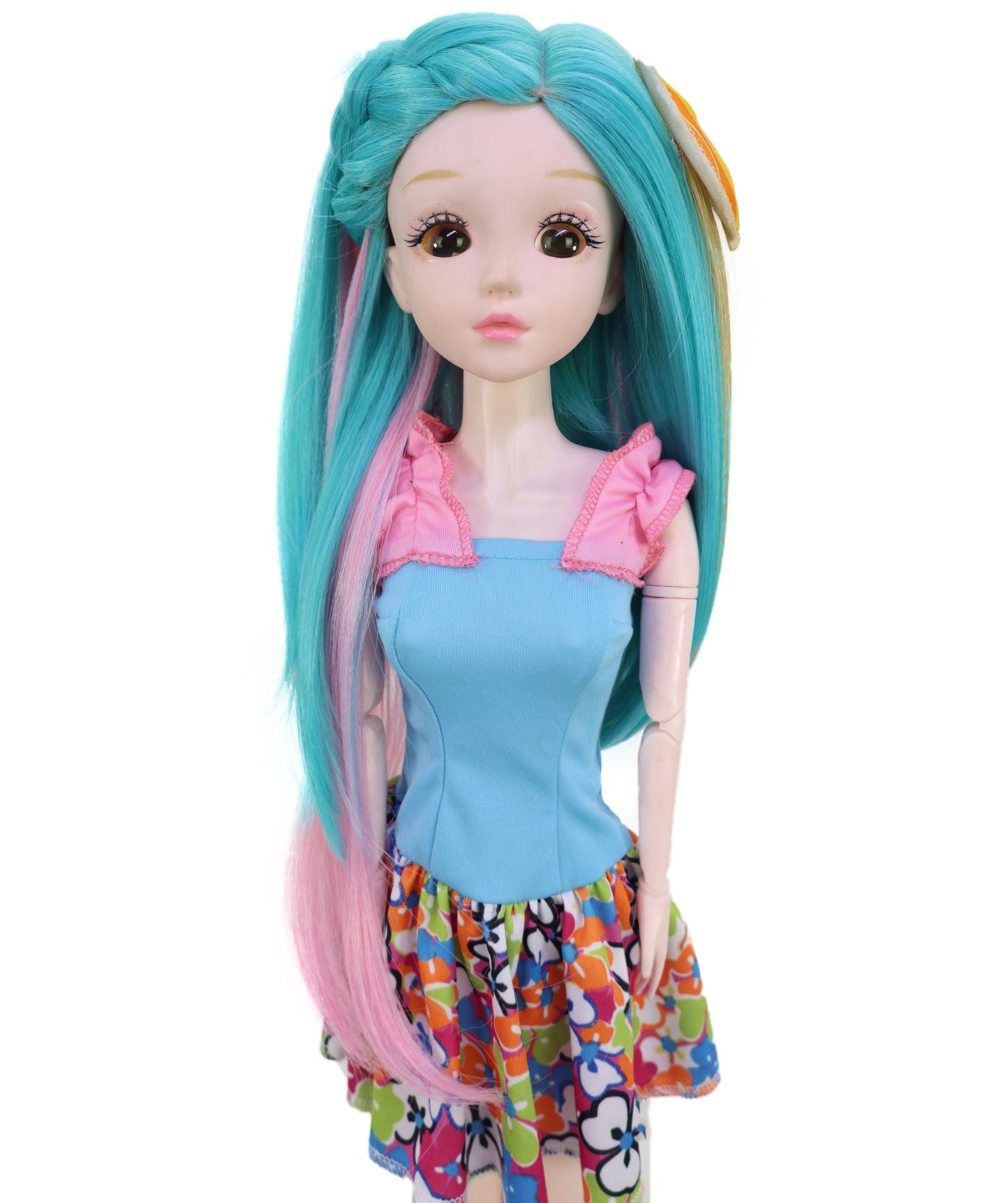 Wigs2you B-236 （ティール、ピンク、ブロンドのストライプ） - 14インチの長い人形用ウィッグ、合成人形用ウィッグイベント
