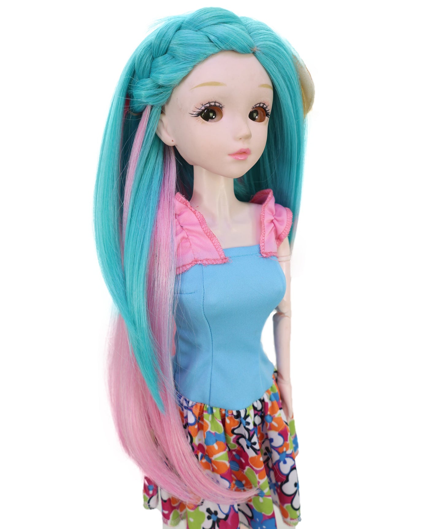 Wigs2you B-236 （ティール、ピンク、ブロンドのストライプ） - 14インチの長い人形用ウィッグ、合成人形用ウィッグイベント