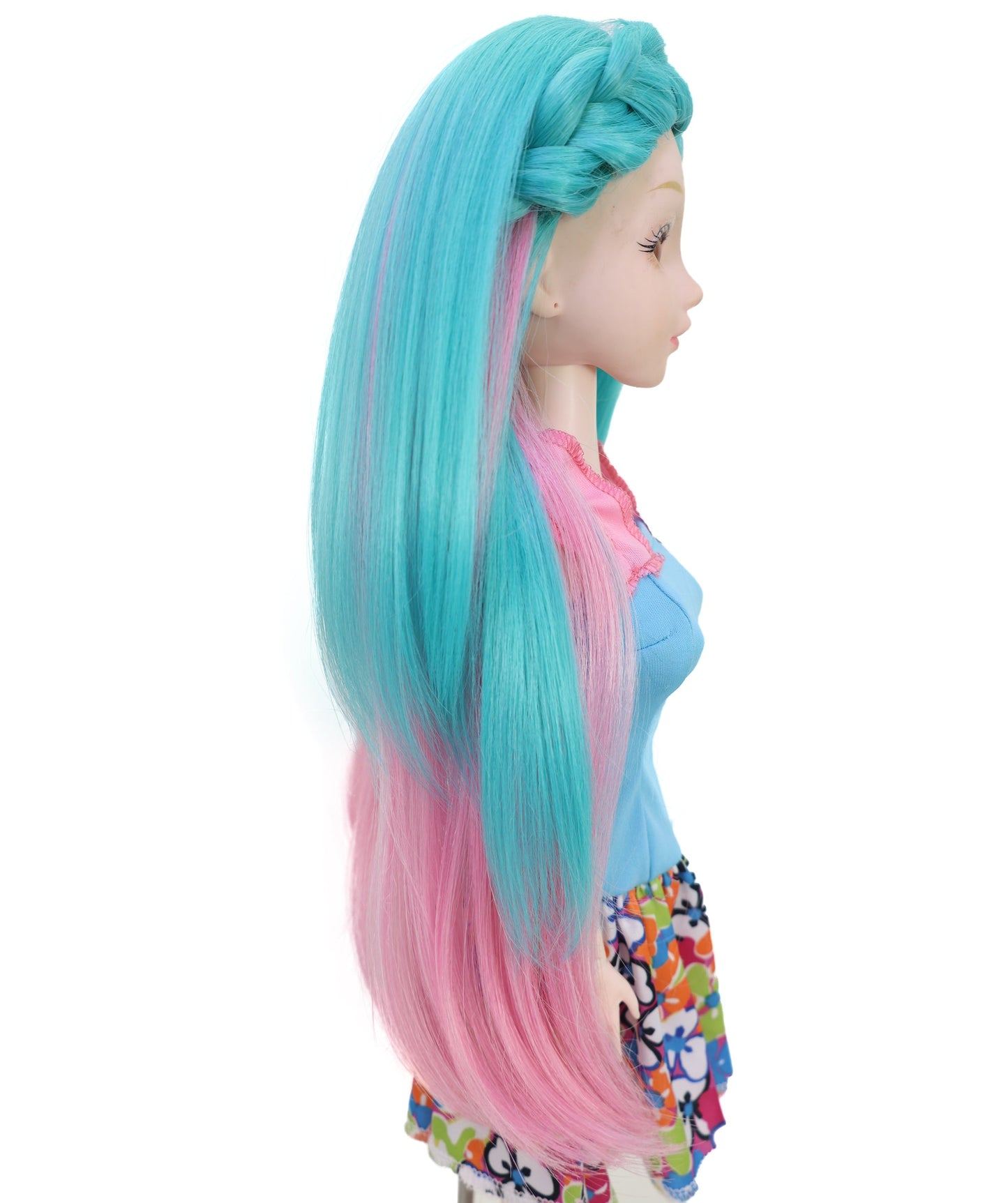 Wigs2you B-236 （ティール、ピンク、ブロンドのストライプ） - 14インチの長い人形用ウィッグ、合成人形用ウィッグイベント