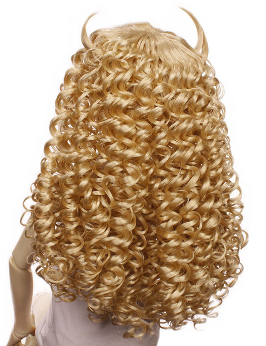 華麗なイービルスタイルのロングウェービーヘアの人形のウィッグ W-647 プラチナブロンドの滑らかなスリックバングとエッジィな仕上がり