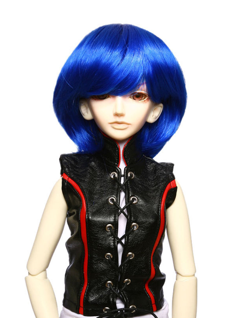 Sのような外側のウィスピーカール、丸みのある形状の人形のウィッグ W-601、鮮やかなブルーでシンプルでクールな印象