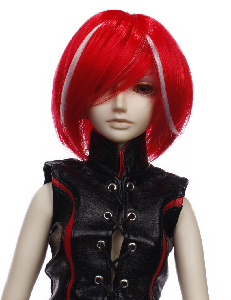 顔を優しくフレームするレイヤーのボブスタイルの人形のウィッグ W-674レッドホワイトHLの色