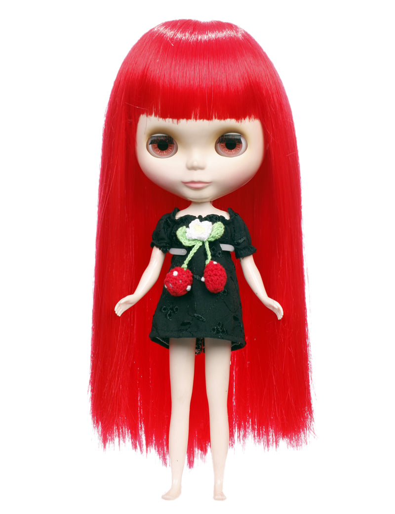 シンプルで光沢のある長いまっすぐなスタイルの人形のウィッグ B-109、整った前髪で額を覆っています