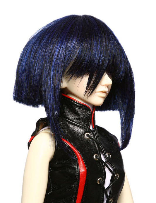 代替の中間のストレートボブスタイルの人形のウィッグ W-625 ブラックとミディアムブルーのミックスで 幾何学的な形状