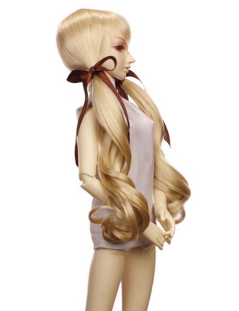 シンプルな人気のリボンポニーテールスタイルの人形のウィッグ W-652 プラチナブロンド