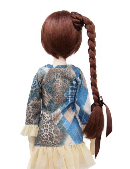 かわいいリボンで一緒にサイドに上へ結んだ ロングシックなボブテールアップスタイル WD60-004 ドールウィッグ ブリックレッド 魅力的で個性的なスタイル