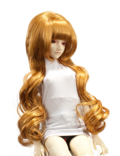 大きなカールがセクシーで見事な、丸みを帯びたホットスタイルのロングスタイルの人形のウィッグ W-706 ゴールデンブロンド 前髪はトップを飾っています