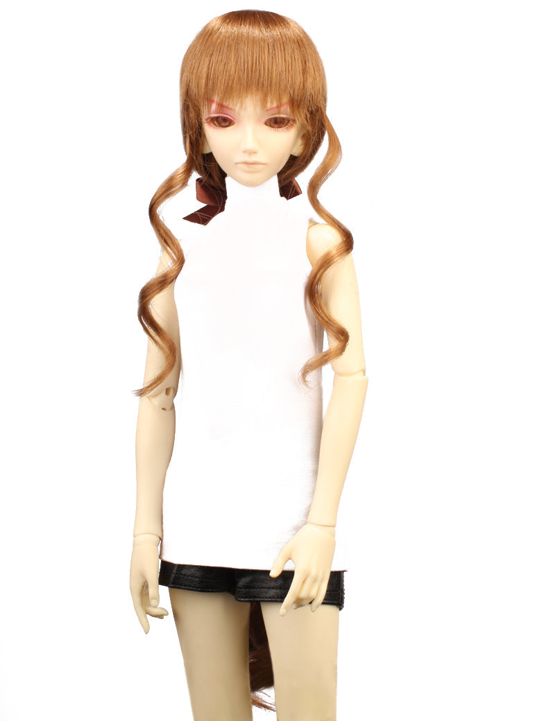 超ロングウェービーロックの人形のウィッグ W-689 かわいらしいリボンで後ろに結びつけ ラッシュブラウンの完璧な自然なルック