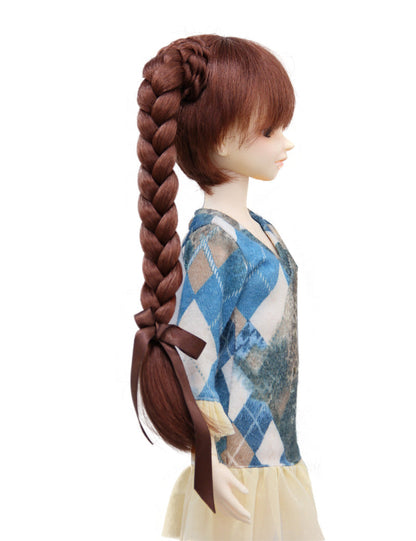 かわいいリボンで一緒にサイドに上へ結んだ ロングシックなボブテールアップスタイル WD60-004 ドールウィッグ ブリックレッド 魅力的で個性的なスタイル