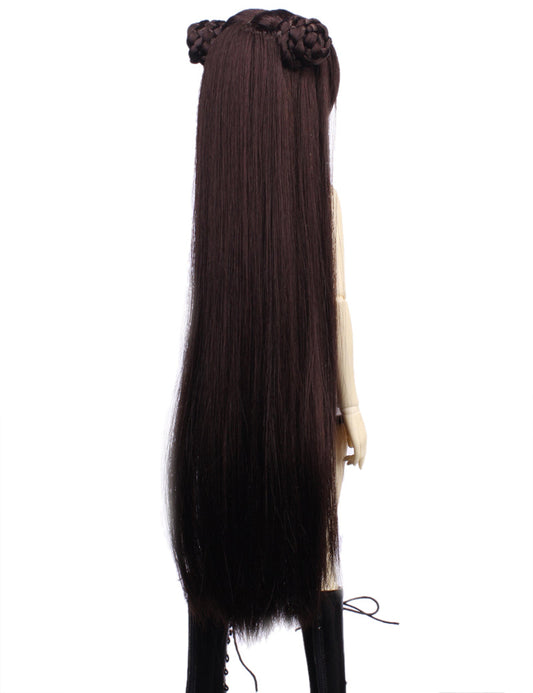ブレイドバンの上にはプリティなフェアリーロングストレートスタイルの人形のウィッグ W-698 チャコール スムースな髪がスタイルを美しくソフトに