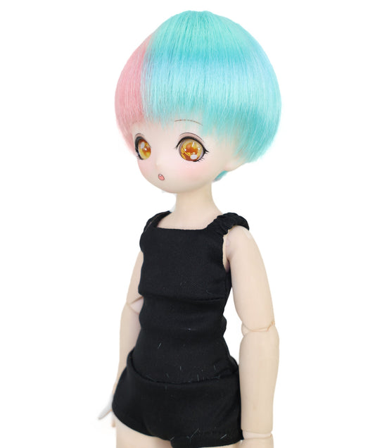 Wigs2you WD40-029 3.5インチ ボブドールウィッグ - ピンクとブルーのスプリットカラーショートヘア ミニドール用 キャップ付き