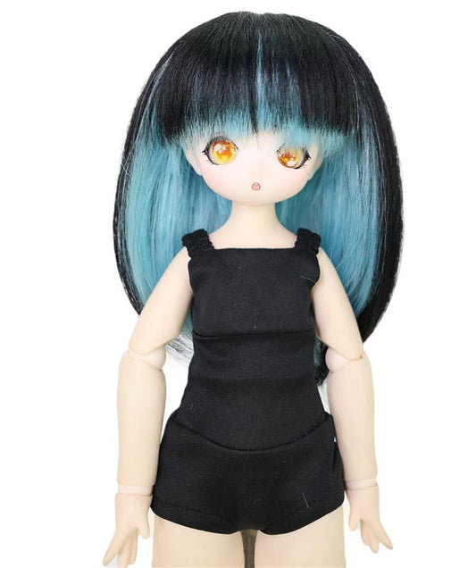 Wigs2you WD40-030 ブラック＆ブルー 7インチ BJD ドール用ウィッグ - 耐熱性フリンジスタイル合成毛 標準キャップ付き
