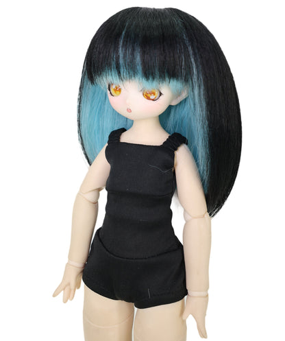 Wigs2you WD40-030 ブラック＆ブルー 7インチ BJD ドール用ウィッグ - 耐熱性フリンジスタイル合成毛 標準キャップ付き