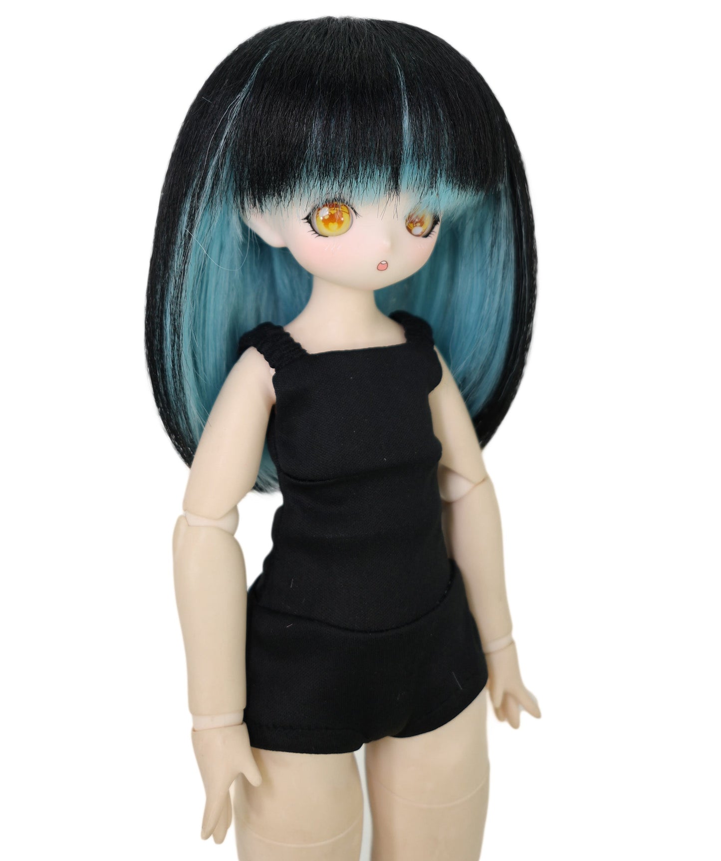 Wigs2you WD40-030 ブラック＆ブルー 7インチ BJD ドール用ウィッグ - 耐熱性フリンジスタイル合成毛 標準キャップ付き
