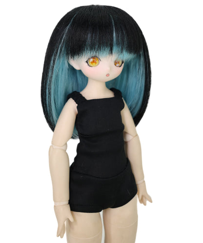 Wigs2you WD40-030 ブラック＆ブルー 7インチ BJD ドール用ウィッグ - 耐熱性フリンジスタイル合成毛 標準キャップ付き
