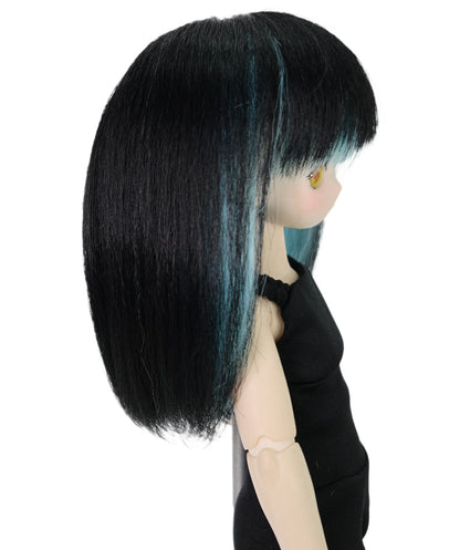 Wigs2you WD40-030 ブラック＆ブルー 7インチ BJD ドール用ウィッグ - 耐熱性フリンジスタイル合成毛 標準キャップ付き