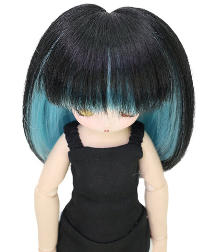 Wigs2you WD40-030 ブラック＆ブルー 7インチ BJD ドール用ウィッグ - 耐熱性フリンジスタイル合成毛 標準キャップ付き