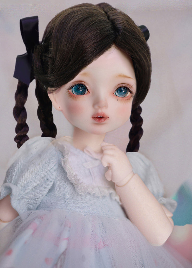 Wigs2you WD40-031-DBR ダークブラウン 7インチ ドールウィッグ ボブスタイル サイド編み込み 1/3&1/4ドール用 ドールスタイリングやコスプレに最適