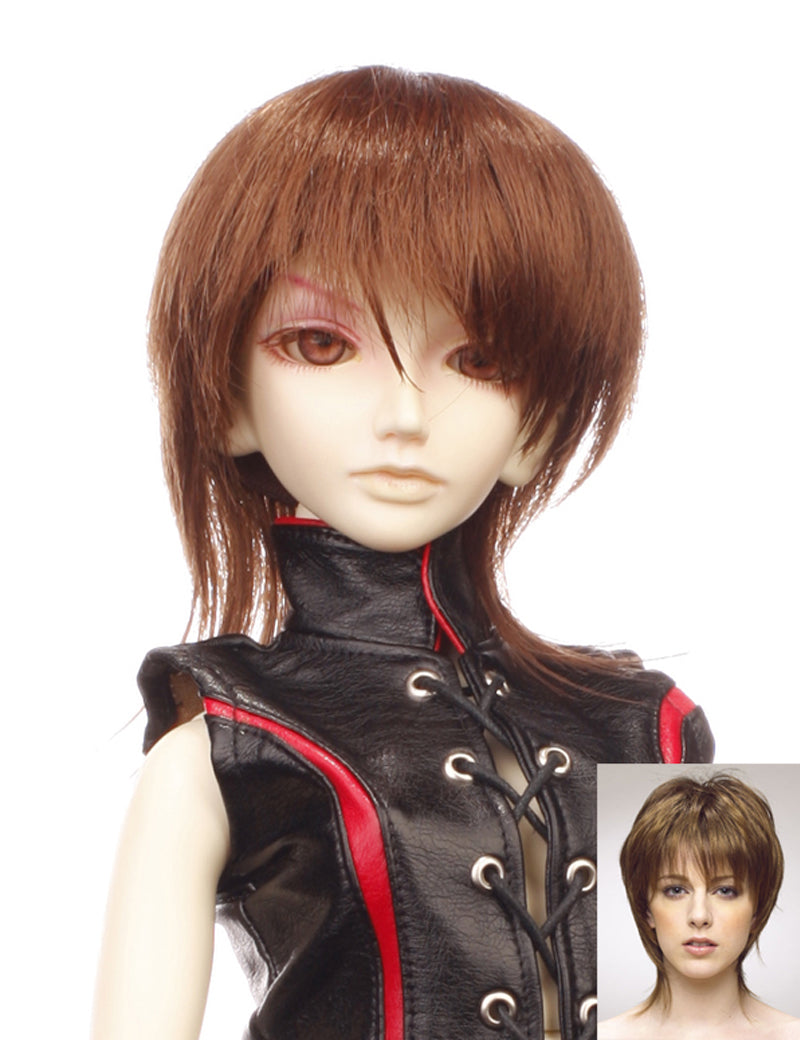 カジュアルなショートスタイルのアウトワードウェービースタイルの人形のウィッグ W-639 ミディアムオーバンで 柔らかな髪を明るくしました