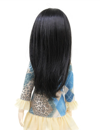 カジュアルなウェアと特別な夜の外出用 セクシーなロングストレートヘアスタイル WD60-003 ドールウィッグ ブラック ギザギザのカットバング 明るく軽やかな全体のスタイル