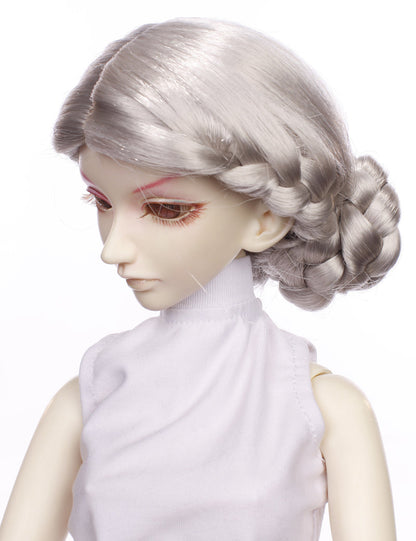 クリエイティブなデザイン ブレイドバンズ ソリッドなスタイルの人形のウィッグ W-663 シルバーグレーの色 後ろは2つの花のように見えます