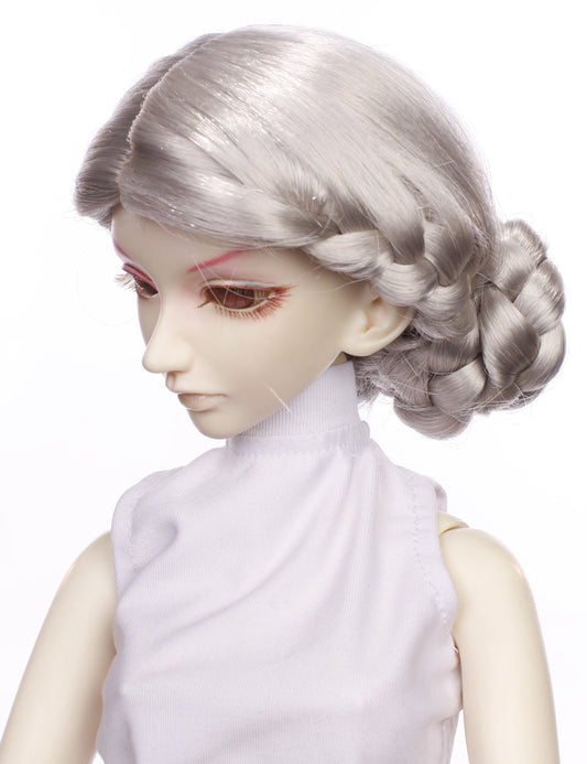 クリエイティブなデザイン ブレイドバンズ ソリッドなスタイルの人形のウィッグ W-663 シルバーグレーの色 後ろは2つの花のように見えます