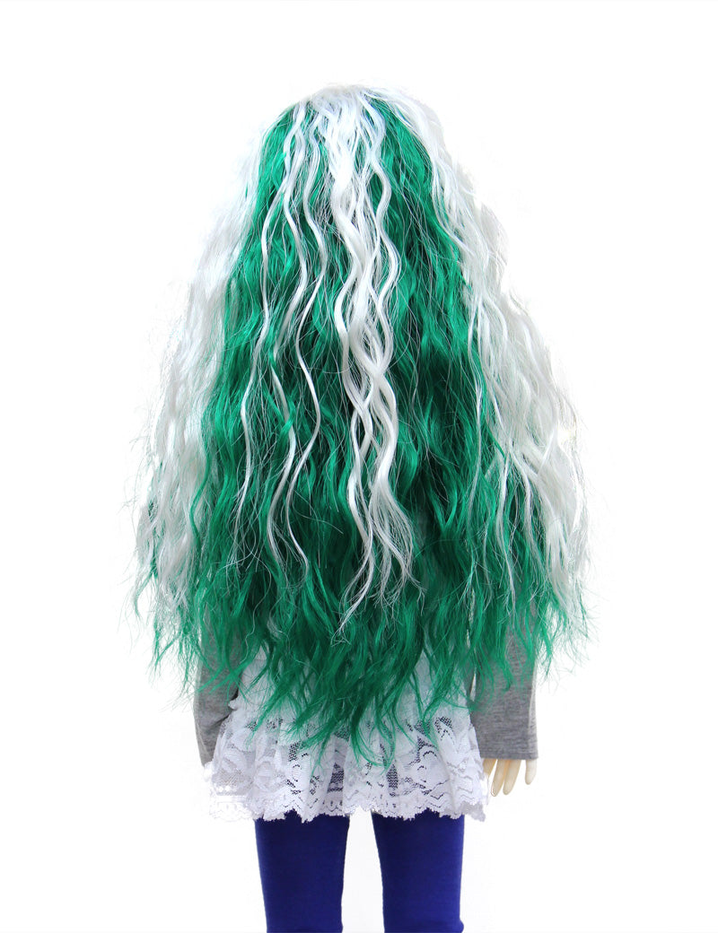 2色のロングウェービースタイルの人形のウィッグ W-659 ナチュラルなグラマラスな外観のホワイトとグリーンの色