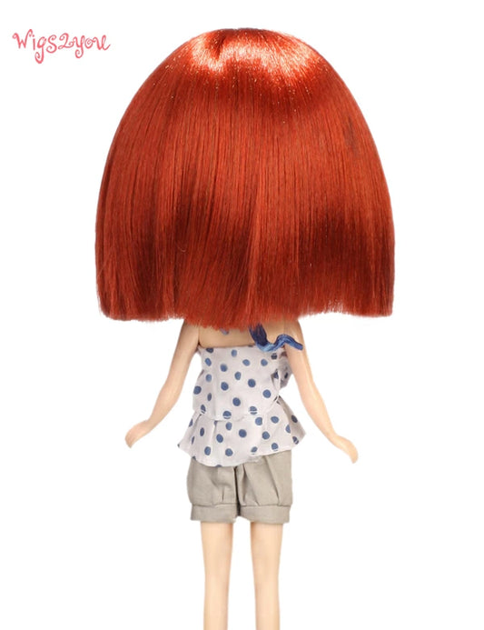 喜びを引き起こすドールウィッグ 可愛らしさのコレクション B-135 ブリリアントレッドのミディアムオーバンボブスタイル、全体のスタイルに少し柔らかさを加えました