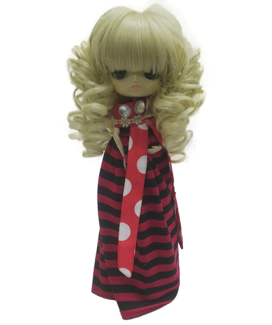 Wigs2you WD40-023 7インチブロンドカーリードール用ウィッグ｜スタイリング済み合成毛、フルバング付き、BJDやコレクタードールに最適